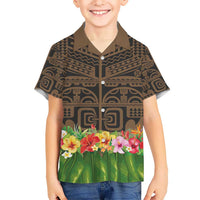 Hawaiian Hula Costume Hawaiian Shirt Tribal Tattoo and Tropical Plants Skirt - Polynesian Pride