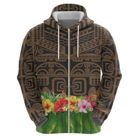 Hawaiian Hula Costume Hoodie Tribal Tattoo and Tropical Plants Skirt - Polynesian Pride