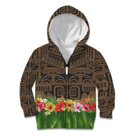 Hawaiian Hula Costume Kid Hoodie Tribal Tattoo and Tropical Plants Skirt - Polynesian Pride