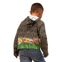 Hawaiian Hula Costume Kid Hoodie Tribal Tattoo and Tropical Plants Skirt - Polynesian Pride