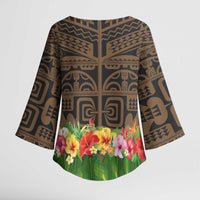 Hawaiian Hula Costume Kimono Sleeve Blouse Tribal Tattoo and Tropical Plants Skirt LT03 - Polynesian Pride