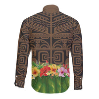 Hawaiian Hula Costume Long Sleeve Button Shirt Tribal Tattoo and Tropical Plants Skirt LT03 - Polynesian Pride