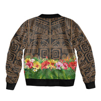 Hawaiian Hula Costume Sleeve Zip Bomber Jacket Tribal Tattoo and Tropical Plants Skirt - Polynesian Pride