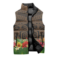 Hawaiian Hula Costume Sleeveless Puffer Jacket Tribal Tattoo and Tropical Plants Skirt LT03 - Polynesian Pride