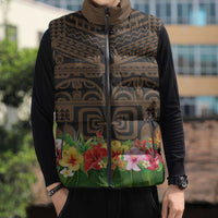Hawaiian Hula Costume Sleeveless Puffer Jacket Tribal Tattoo and Tropical Plants Skirt LT03 - Polynesian Pride