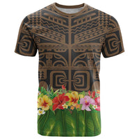 Hawaiian Hula Costume T Shirt Tribal Tattoo and Tropical Plants Skirt LT03 Brown - Polynesian Pride