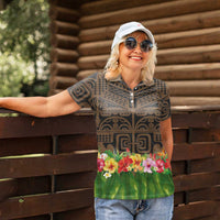 Hawaiian Hula Costume Women Polo Shirt Tribal Tattoo and Tropical Plants Skirt - Polynesian Pride
