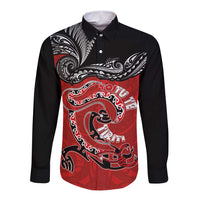Personalised Aotearoa Toitu Te Tiriti Long Sleeve Button Shirt Taniwha Tribal Motifs