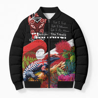 Aotearoa Toitu Te Tiriti Bomber Puffer Jacket Waitangi-Honour The Treaty NZ Tuatara and Plants LT03 Unisex Multicolor - Polynesian Pride