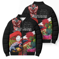Aotearoa Toitu Te Tiriti Bomber Puffer Jacket Waitangi-Honour The Treaty NZ Tuatara and Plants LT03 - Polynesian Pride