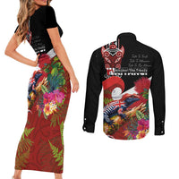 Aotearoa Toitu Te Tiriti Couples Matching Short Sleeve Bodycon Dress and Long Sleeve Button Shirt Waitangi-Honour The Treaty NZ Tuatara and Plants
