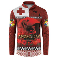 Tonga ANZAC Day Button Sweatshirt Gallipoli Lest We Forget Ngatu Art Tribal LT03 Red - Polynesian Pride
