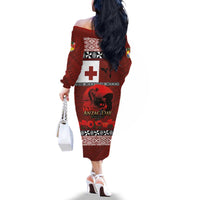 Tonga ANZAC Day Family Matching Off The Shoulder Long Sleeve Dress and Hawaiian Shirt Gallipoli Lest We Forget Ngatu Art Tribal