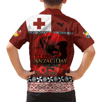 Tonga ANZAC Day Kid Hawaiian Shirt Gallipoli Lest We Forget Ngatu Art Tribal
