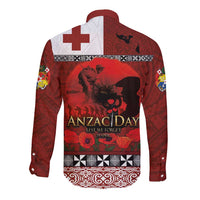 Tonga ANZAC Day Long Sleeve Button Shirt Gallipoli Lest We Forget Ngatu Art Tribal LT03 - Polynesian Pride