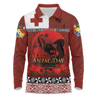 Tonga ANZAC Day Long Sleeve Polo Shirt Gallipoli Lest We Forget Ngatu Art Tribal