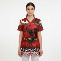Tonga ANZAC Day Scrub Top Gallipoli Lest We Forget Ngatu Art Tribal - Polynesian Pride