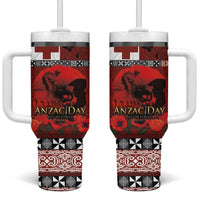 Tonga ANZAC Day Tumbler With Handle Gallipoli Lest We Forget-Ngatu Art Tribal LT03 One Size: 40 oz Red - Polynesian Pride