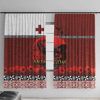 Tonga ANZAC Day Window Curtain Gallipoli Lest We Forget Ngatu Art Tribal LT03 With Hooks Red - Polynesian Pride