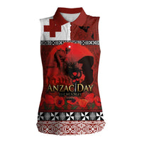 Tonga ANZAC Day Women Sleeveless Polo Shirt Gallipoli Lest We Forget Ngatu Art Tribal