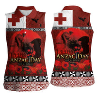 Tonga ANZAC Day Women Sleeveless Polo Shirt Gallipoli Lest We Forget Ngatu Art Tribal