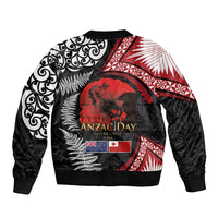 Tonga and New Zealand ANZAC Day Bomber Jacket Gallipoli Lest We Forget Ngatu Art Tribal and Maori Tattoo with Fern LT03