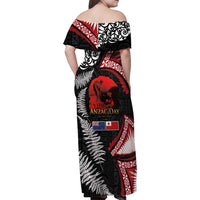 Tonga and New Zealand ANZAC Day Family Matching Off Shoulder Maxi Dress and Hawaiian Shirt Gallipoli Lest We Forget Ngatu Art Tribal and Maori Tattoo with Fern LT03