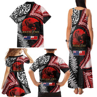 Tonga and New Zealand ANZAC Day Family Matching Tank Maxi Dress and Hawaiian Shirt Gallipoli Lest We Forget Ngatu Art Tribal and Maori Tattoo with Fern LT03