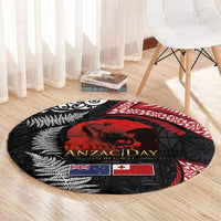 Tonga and New Zealand ANZAC Day Round Carpet Gallipoli Lest We Forget Ngatu Art Tribal and Maori Tattoo with Fern LT03