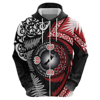 Tonga and New Zealand Together Hoodie Ngatu Art Tribal Maori Tattoo and Silver Fern