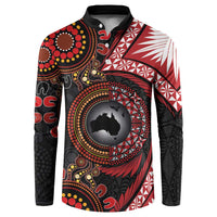 Tonga and Australia Together Button Sweatshirt Ngatu Art Tribal Aboriginal Tattoo Pattern LT03 Black - Polynesian Pride