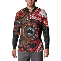 Tonga and Australia Together Button Sweatshirt Ngatu Art Tribal Aboriginal Tattoo Pattern LT03 - Polynesian Pride