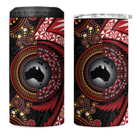 Tonga and Australia Together 4 in 1 Can Cooler Tumbler Ngatu Art Tribal-Aboriginal Tattoo Pattern LT03 One Size: 16 oz Black - Polynesian Pride