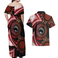 Tonga and Australia Together Couples Matching Off Shoulder Maxi Dress and Hawaiian Shirt Ngatu Art Tribal Aboriginal Tattoo Pattern