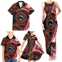 Tonga and Australia Together Family Matching Tank Maxi Dress and Hawaiian Shirt Ngatu Art Tribal Aboriginal Tattoo Pattern
