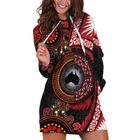 Tonga and Australia Together Hoodie Dress Ngatu Art Tribal Aboriginal Tattoo Pattern LT03 Black - Polynesian Pride