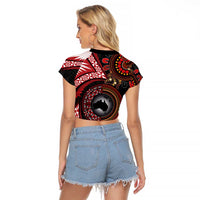 Tonga and Australia Together Raglan Cropped T Shirt Ngatu Art Tribal Aboriginal Tattoo Pattern LT03 - Polynesian Pride