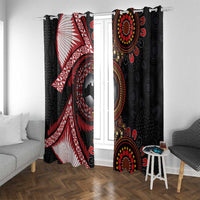 Tonga and Australia Together Window Curtain Ngatu Art Tribal Aboriginal Tattoo Pattern LT03 With Grommets Black - Polynesian Pride