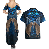 New Zealand Maori Matariki Couples Matching Summer Maxi Dress and Hawaiian Shirt Hongi Kiwi Bird and Silver Fern LT03 - Polynesian Pride