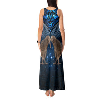 New Zealand Maori Matariki Tank Maxi Dress Hongi Kiwi Bird and Silver Fern LT03 - Polynesian Pride