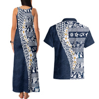 Hawaii Plumeria Tribal Vintage Couples Matching Tank Maxi Dress and Hawaiian Shirt Special Blue LT03 - Polynesian Pride