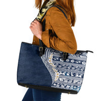 Hawaii Plumeria Tribal Vintage Leather Tote Bag Special Blue LT03 Blue - Polynesian Pride