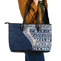 Hawaii Plumeria Tribal Vintage Leather Tote Bag Special Blue LT03 - Polynesian Pride