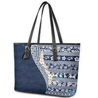 Hawaii Plumeria Tribal Vintage Leather Tote Bag Special Blue LT03 - Polynesian Pride