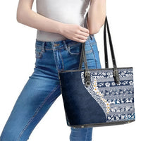 Hawaii Plumeria Tribal Vintage Leather Tote Bag Special Blue LT03 - Polynesian Pride