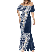 Hawaii Plumeria Tribal Vintage Mermaid Dress Special Blue LT03 - Polynesian Pride