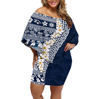 Hawaii Plumeria Tribal Vintage Off Shoulder Short Dress Special Blue LT03 Women Blue - Polynesian Pride