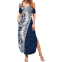 Hawaii Plumeria Tribal Vintage Summer Maxi Dress - Special Blue LT03 Women Blue - Polynesian Pride