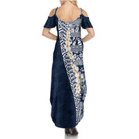 Hawaii Plumeria Tribal Vintage Summer Maxi Dress - Special Blue LT03 - Polynesian Pride