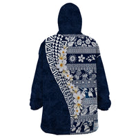 Hawaii Plumeria Tribal Vintage Wearable Blanket Hoodie Special Blue LT03 - Polynesian Pride